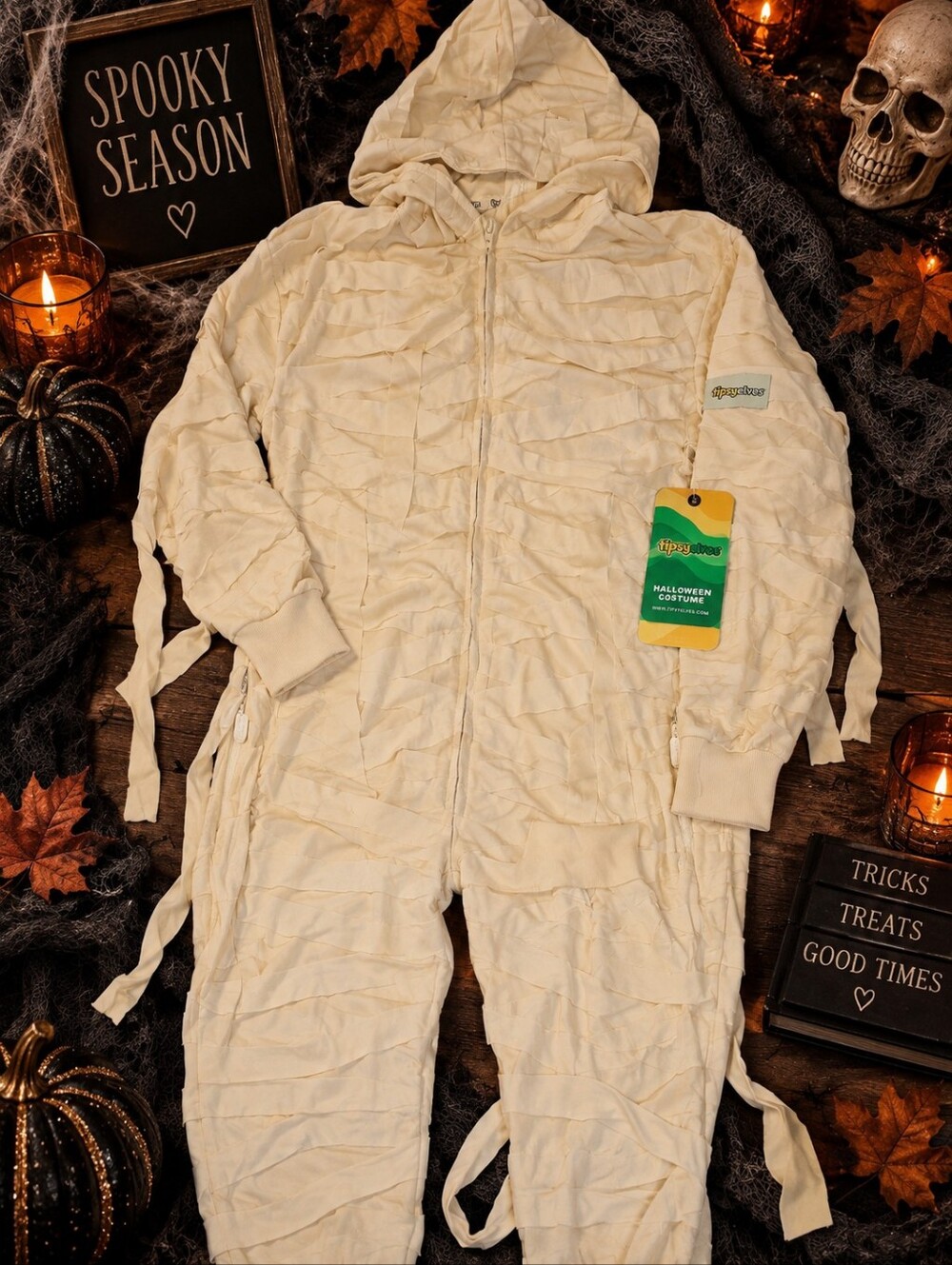 Tipsy Elves Mummy Costume Women’s M Hooded Jumpsuit NWT Halloween
